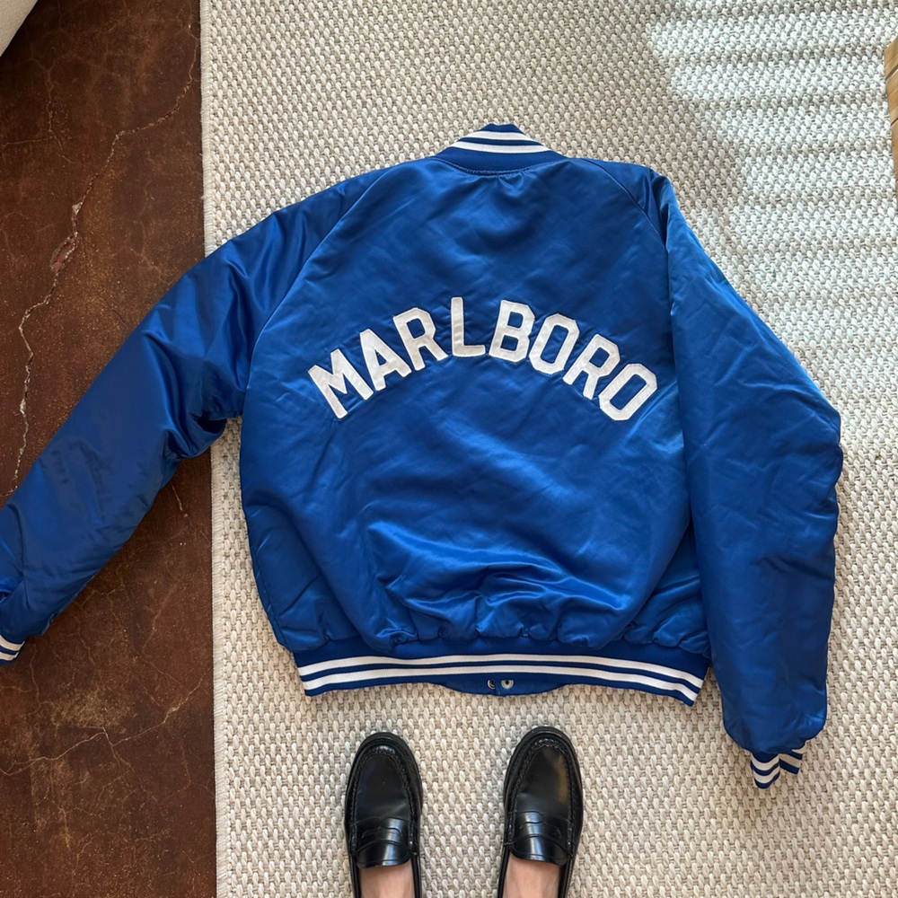 Vintage Marlboro Blue and White Striped Collar bomber jacket